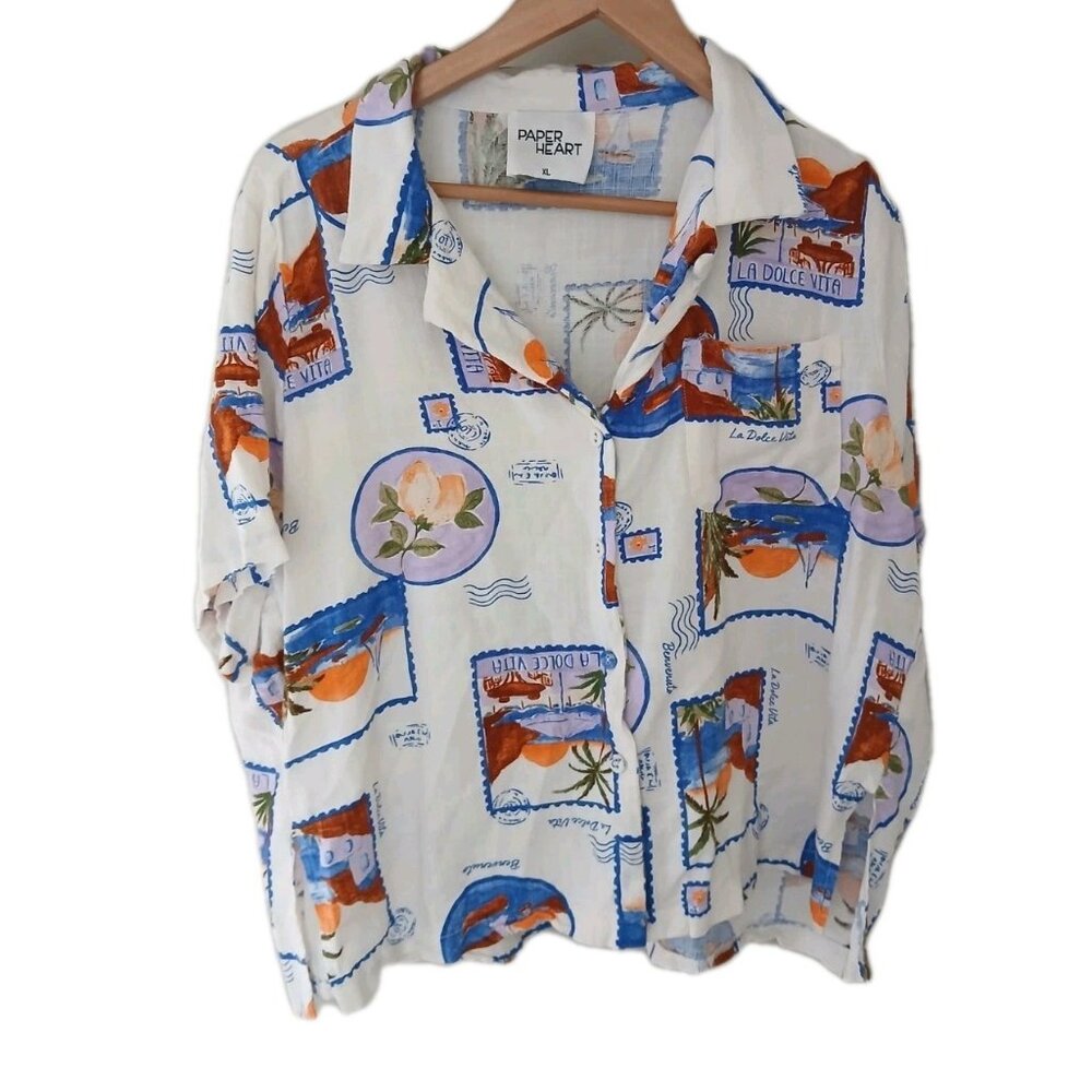Paper Heart Linen Button Down Shirt